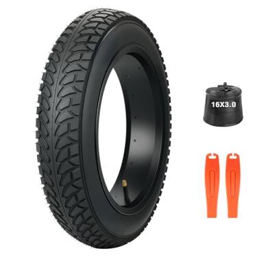 Imagem de FOMAS Pneu de bicicleta de 40,6 cm Fat Bike de 40,6 cm x 7,6 cm resistente antiderrapante dobrável para substituição All Terrains para bicicleta elétrica infantil (preto, 1 pacote com tubo interno