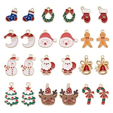 Imagem de Spritewelry Pingentes de Natal para fabricação de joias, pingentes de Natal esmaltados, ameixas, boneco de neve, pingentes de liga de inverno variados esmaltados para colar, pulseira e brinco, Metal