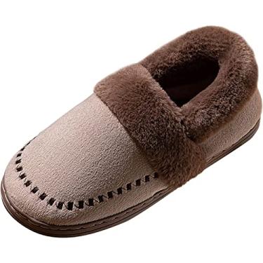 Imagem de Pantufa de algodão masculina confortável de lã com espuma viscoelástica, Marrom, 5.5