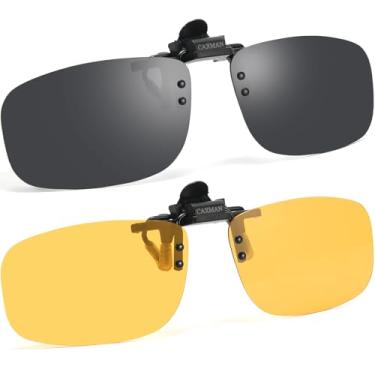 Imagem de CAXMAN Masculino Óculos de Sol Polarizados com Clipe de Metal Flip-Up Sem Aro, Leves, Tamanho L, Conjunto de 2 Peças (Preto + Amarelo)