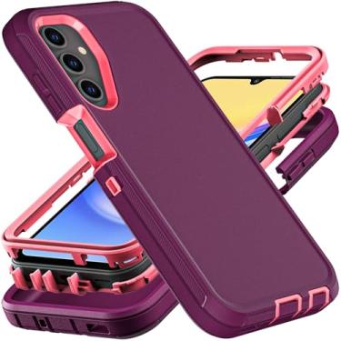 Imagem de YKHJKLEC Capa para Samsung Galaxy A15 5G, grau militar, 3 em 1, resistente à prova de choque/à prova de queda/à prova de poeira, com 2 peças de protetor de tela de vidro temperado (roxo/rosa)