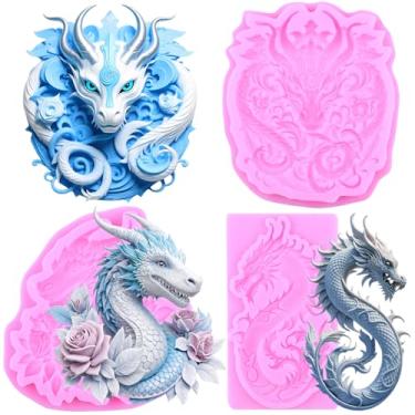 Imagem de MIYAHOUSE Dragon Fondant Moldes de silicone para decoração de bolos, topo de cupcake, pasta de goma de chocolate, argila de polímero, conjunto de 3