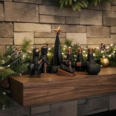 Imagem de Presépio Natalino Completo 3D | Enfeites De Natal - 10 Peças | Vieco 3D (Preto e Marrom)