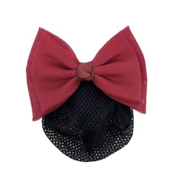 Imagem de Rede de Cabelo com Laço - Acessório Profissional para Cabelos - Ideal para Uniformes e Uso Diário(Bordô)