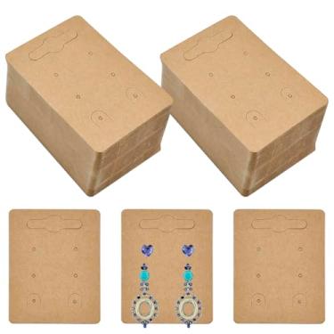 Imagem de Enenes Cartão de exibição de brinco, 200 peças de cartões de exibição de joias, porta-brincos de 5 x 7 cm, cartões em branco para pendurar brincos e gotas (marrom)