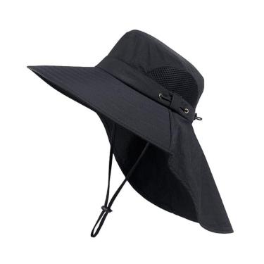 Imagem de Chapéu Boné Pescador Australiano Respirável Ajustável Upf50+ Pesca Trilha Camping Preto
