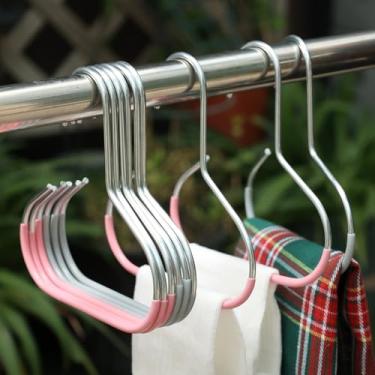 Imagem de 4 peças de cabides de aço inoxidável para roupas, cachecol, toalha, gancho para pendurar, organizador de cabides de armazenamento para guarda-roupa, 2 rosa, 2 cinza, 14 x 14,5 cm