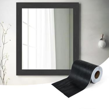 Imagem de Bordas de papel de parede premium 10M Wood Grain Peel and Stick Mirror Border Decalque de parede: Adesivo de papel de parede de PVC impermeável para cozinha e banheiro, 998 x 10,7 cm