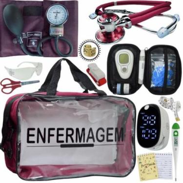Imagem de Kit Bolsa Transparente Aparelho de Pressão Aneroide Medidor de Glicose