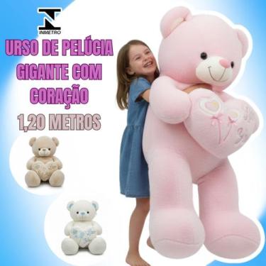 Imagem de Urso de Pelúcia Enorme com Coração 1,20m  Ideal para Presentear - Toy 