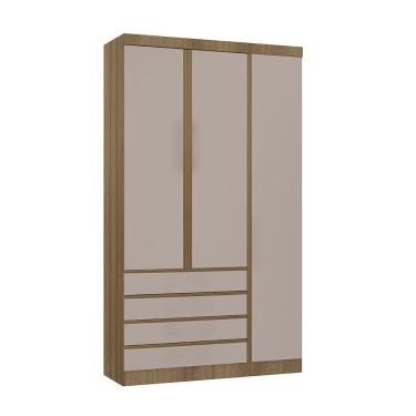 Imagem de Guarda Roupa Modulado 3 Portas 4 Gavetas 132cm Veneza Luciane Móveis Avelã Pf/cinammon Pf
