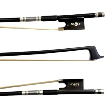 Imagem de Arco Profissional Fibra de Carbono Liso Preto para Violino 4/4 - Talão Ébano Clave sol Crina Mongólia