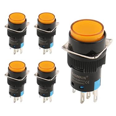 Imagem de Baomain Interruptor de botão de pressão de 16 mm tampa redonda momentânea lâmpada LED laranja DC 24V SPDT 5 pinos pacote com 5