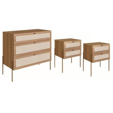 Imagem de Comoda E 02 Mesas De Cabeceira Palhinha Hanover Artesano