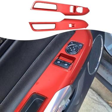 Imagem de MUXEE Capa de painel de interruptor de janela de apoio de braço, para Ford Mustang 2015-2026, capa de painel de controle de janela de porta acessórios interiores esportivos de carro - vinho tinto
