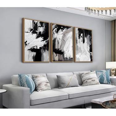 Imagem de Shoci Arte de parede grande emoldurada abstrata em tela de grafite preto e branco moderna cinza marrom tinta rabiscada impressão de imagem flutuante natural emoldurada textura simples decoração para