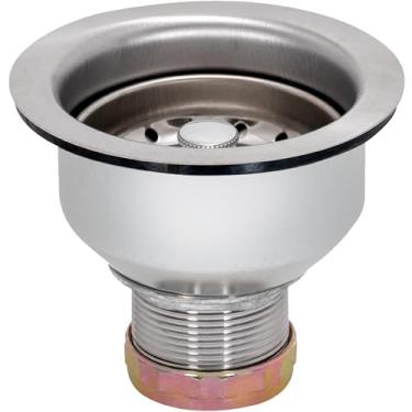 Imagem de EZ-FLO Conjunto de ralo de pia de cozinha de copo duplo, coador de pia serve para abertura de 8,5 a 10,2 cm, haste estendida de 4,5 cm, aço inoxidável, 30019