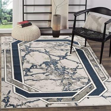 Imagem de GLORY RUGS Tapete moderno 2x7 Runner azul-marinho cinza branco preto mármore macio contemporâneo com textura fofa premium para sala de estar interna, sala de jantar e área de quarto