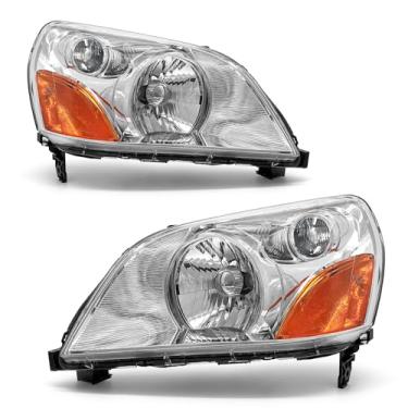Imagem de ADCARLIGHTS Farol compatível com Honda Pilot 2003 2004 2005 Cromado Embutido Refletor Âmbar Par de Substituição (Alojamento Cromado Âmbar Lente Transparente)