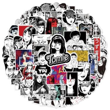 Imagem de 50 peças de adesivos de mangá Tomie, adesivos de personagens de desenhos animados Junji Ito, adesivos decorativos de filmes para crianças, adolescentes e adultos, adesivos à prova d'água para garrafa