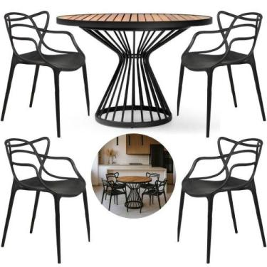 Imagem de Mesa Cozinha Alumínio Tampo Madeira 1,00m 4 Cadeiras Alegra Polipropil