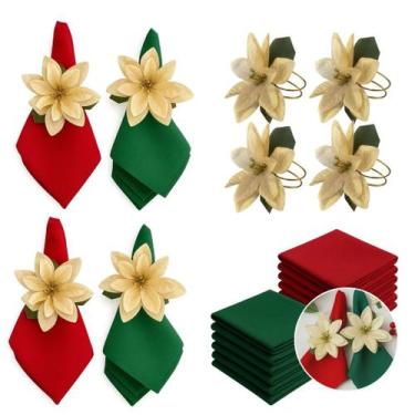 Imagem de Kit com 4/8 Guardanapo + Argola de Guardanapo Flor Dourada Mesa Posta 