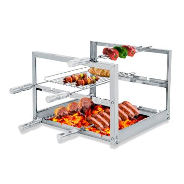 Imagem de Suporte 100% Inox, 50cm - 3 Andares, para Churrasqueiras - Espetos + Grelha Uruguaia