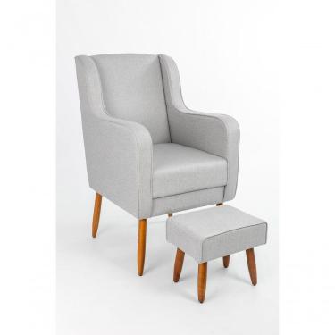 Imagem de Poltrona De Amamentação C/ Puff Pés Palito Linho Cinza - Lahome Decor