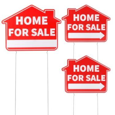 Imagem de Placa de 3 peças para casa à venda com estacas – Kit de placas de quintal de propriedade dupla face 43 x 33 cm, à prova de intempéries, design de alta visibilidade com estacas de metal para uso ao ar