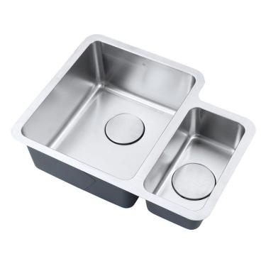 Imagem de Kit Cuba Dupla F201 + Válvulas Com Cesto Aço Inox