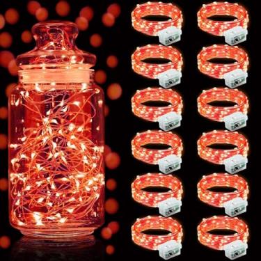 Imagem de Aogist Pacote com 12 luzes de fada, 3 modos, 20 LEDs, à prova d'água, fio de prata, vaga-lume, lua estrelada, mini cordão de luzes para potes de pedreiro, artesanato, Natal, faça você mesmo, festa de