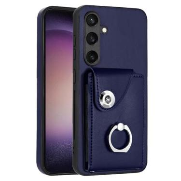 Imagem de LEMAXELERS Capa carteira para Samsung Galaxy A17 5G com compartimento para cartão de rotação de 360° anel suporte botão de pressão capa protetora à prova de choque para Samsung Galaxy A17 4G. Azul YBK