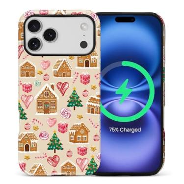 Imagem de Yuning419 Capa compatível com iPhone 17 Pro Max [compatível com MagSafe] Capa de proteção rígida híbrida de 2 camadas, capa magnética protetora à prova de choque, peculiar vila natalina de gengibre