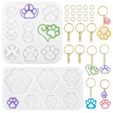 Imagem de Kissitty Kit de fabricação de moldes de silicone com pingente de joias com estampa de pata, moldes de silicone de pata de gato branco para resina, molde de fundição de resina epóxi com anéis de salto