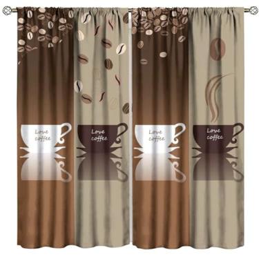 Imagem de Cortina de café para cozinha, cortinas decorativas com tema de café vintage, quarto, sala de estar, café, janela, conjunto com 2 painéis, tamanho total 106,7 cm L x 114,3 cm C