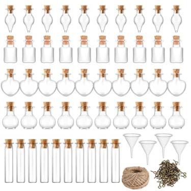Imagem de 50 frascos de feitiço em miniatura de vidro com rolhas, pequenos frascos de desejos, parafusos de olho, funis e barbante para projetos de artesanato faça você mesmo