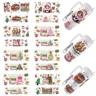 Imagem de Elewins Envoltório UV DTF - 16 folhas de adesivos de transferência fria de Natal para chaveiros de motel, envoltórios Uvdtf DIY para chaveiro de hotel em branco, esfregar à prova d'água em