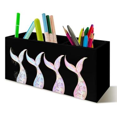 Imagem de YTRGI Presentes de sereia para meninas e mulheres, organizador de lápis de sereia pastel para mesa, caixa de madeira, oceano costeiro, para casa, sala de aula, dormitório, escritório, decoração de