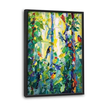 Imagem de Flintis Arte de parede emoldurada de pássaro grande, imagens coloridas de pássaros da floresta, decoração de parede, pintura abstrata, animal, tela, arte, decoração, emoldurada, para sala de estar