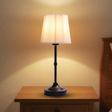 Imagem de MHazlxs Candeeiro de mesa recarregável sem fio, luz de mesa quente, lâmpadas de toque sem fio com brilho regulável contínuo e sombra de tecido para mesa de cabeceira e sala de estar (preto, sarja)