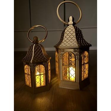 Imagem de Conjunto de 2 Lanternas Decorativas Marroquinas, Estilo Vintage, com Vela LED, para Decoração.
