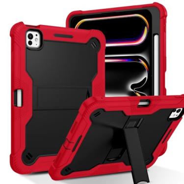 Imagem de DUEDUE Capa para iPad Pro de 11 polegadas M5 2025/M4 2024 com suporte para lápis, capa de silicone híbrida resistente à prova de choque 3 em 1 com suporte para iPad Pro de 11 polegadas, vermelho/preto