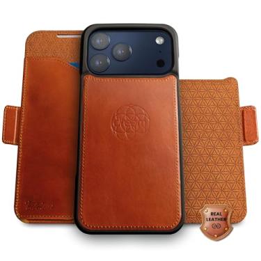 Imagem de Dreem Real Leather for iPhone 17 Pro Max Case Wallet, Revolutionary Phone Stand, MagSafe-Fit, Magnetic Detachable Flip Cover, RFID Blocking Card Holder, Gift-Box [Fibonacci:Caramel]