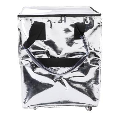 Imagem de Asixxsix Sacola de Compras Reutilizável sobre Rodas, Carrinho de Compras Dobrável à Prova D'água Com 4 Rodas, Alças Inquebráveis, Fecho de Zíper, Sacola Dobrável para Uso Diário (Prata)