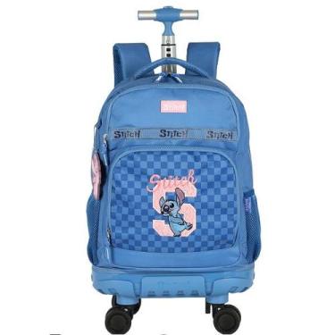 Imagem de Mochila Escolar de Rodinhas STITCH Xadrez Azul Luxcel