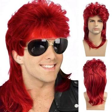 Imagem de Peruca Red Mullet para homens, cosplay retrô de rock dos anos 80, Bold