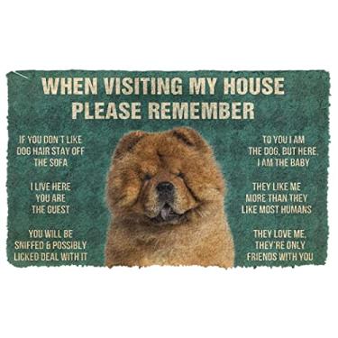Imagem de QULK Tapete de porta para entrada interna, tapete de banho de flanela "Please Remember Chowchow" Dog's House Rules Capacho Presentes Decoração de casa Presente de inauguração de casa 41 cm x 61 cm