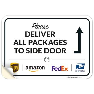 Imagem de Placa de entrega do pacote, instruções de entrega entrega todo o pacote para placa de porta lateral, 25 x 18 cm, adesivos de decalque de vinil de 4 mil resistentes ao clima, feito nos EUA