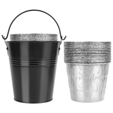 Imagem de Ethanberg Balde de gotejamento de graxa e pacote com 15 forros de alumínio descartáveis para Traeger série 20/22/34, Oklahoma Joe's, Pit Boss, Camp Chef, Z Grill, preto