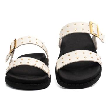 Imagem de Sandalia Papete Feminina Casual Flat Enfeite Brilho Metalico Plataforma Flatform (BRANCO, BR, Adulto, Numérico, 35)